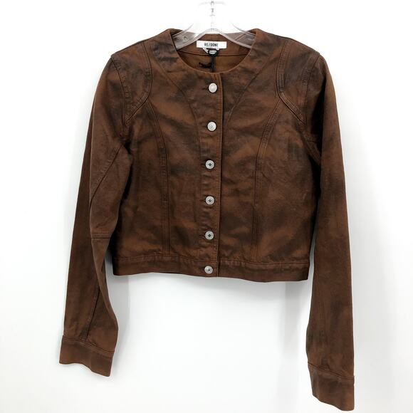 RE/DONE Womens Tailored Seam Jacket Small Brown Leather-Like Coating Crop NWT